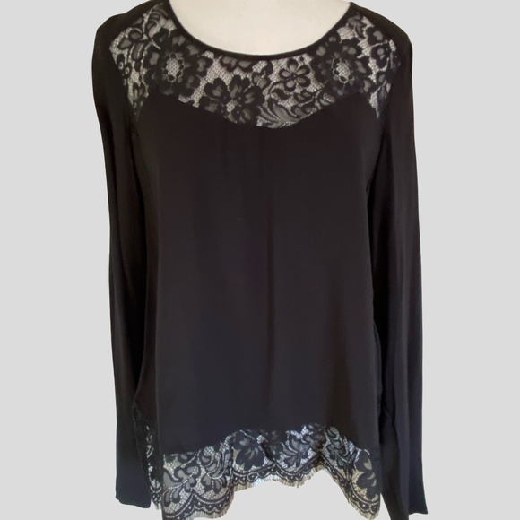 Guess Black Long Sleeve Lace Lightweight Casual Blouse Top- Sz-M - Picture 2 of 16
